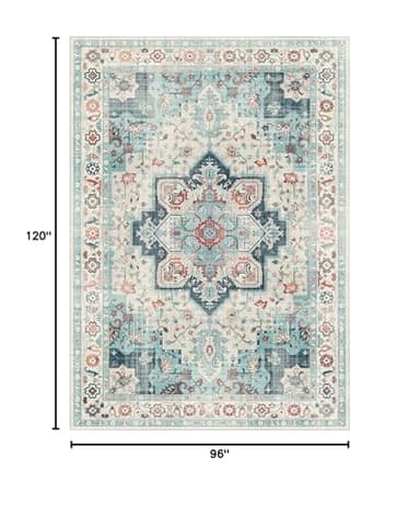 GENIMO 8x10 Area Rugs for Living Room, Machine Washable Non Slip Vintage Rugs, Low Pile Lightweight Chenille Print Rug for Bedroom, Dining Room, Home Office, Turquoise - Image 2