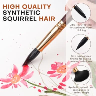 Watercolor Brushes Professional, Fuumuui 10Pcs Synthetic Squirrel Hair Water Color Paint Brush Set for Artists - Flat, Round Pointed, Dagger, Cats Tongue Oval Wash for Watercolor Gouache Inks Painting - Image 3