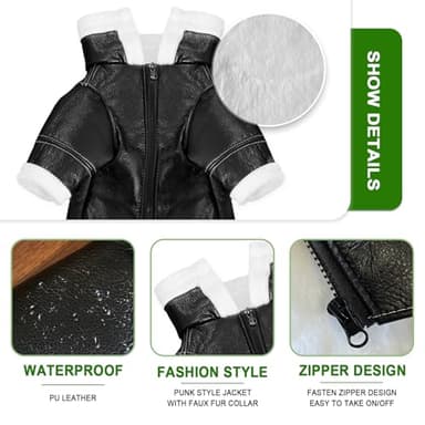 Qincycle Small Dogs Winter Jacket - Windproof Waterproof Faux Leather Coat with Plush Lining, Adjustable Puppy Dog Jacket (Size L) - Image 2