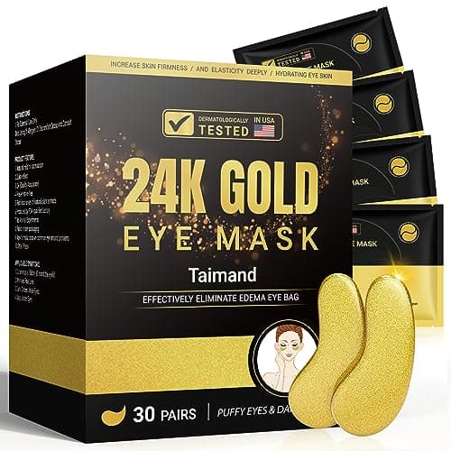 Taimand Under Eye Patches (30 Pairs), 24K Gold Under Eye Mask for Puffy Eyes, Dark Circles,Bags and Wrinkles with Collagen,Relieves Pressure and Reduces Wrinkles,Revitalises and Refreshes Your Skin - Image 1