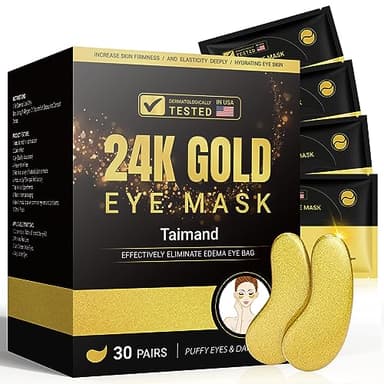 Taimand Under Eye Patches (30 Pairs), 24K Gold Under Eye Mask for Puffy Eyes, Dark Circles,Bags and Wrinkles with Collagen,Relieves Pressure and Reduces Wrinkles,Revitalises and Refreshes Your Skin - Image 1
