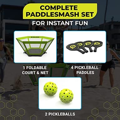PaddleSmash - Pickleball Yard Game, As Seen on Shark Tank - Beach, Backyard, Lawn, Outdoor Activities for Adults and Family - Easy Assembly, Includes 4 Paddles, 2 Balls & Case - Image 6
