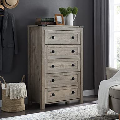 T4TREAM Farmhouse 5 Drawers Dresser Chests for Bedroom, Wood Rustic Tall Chset of Drawers,Dressers Organizer for Bedroom, Living Room,Hallway, Light Rustic Oak - Image 8