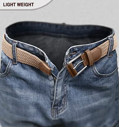 BULLIANT Belt for Men 2Pack,Mens Gift Stretch Braided Web Belt Elastic for Casual Golf Jeans,1 3/8"(Black/Beige,30"-34" Waist Adjustable) - Image 7