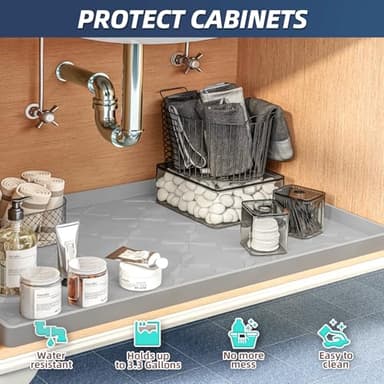 SIKADEER 34" x 22" Under Sink Mat Waterproof, Silicone Mat Kitchen Drawer Shelf and Cabinet Liner, Sink Protector for Kitchen Organizers and Storage, Boot Tray Pet Food Mats - Image 5