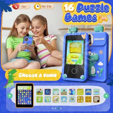 Luyiilo Kids Smart Phone Toys for Boys,Dinosaurs Gift Toys for Boys Ages 3-9 Christmas Birthday Gifts Mini Smart Phone Toys With 2.8" Touchscreen 16 Learning Games Dual Camera Music Player, 8G SD Card - Image 4