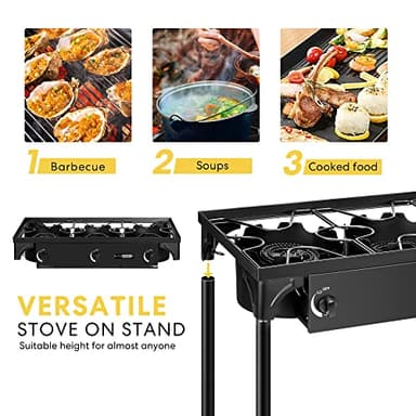 VIVOHOME 225,000 BTU Outdoor 3-Burner Propane Gas Stove, Heavy-Duty Camping Cooker with Detachable Legs Stand, Ideal for Backyard, Camping, and Outdoor Cooking - Image 6