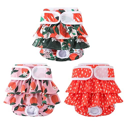 Reusable Dog Diapers Female 3 Pack Washable Premium Highly Absorbent Doggie Diapers, Flexible Puppy Diapers, Durable Leak-Proof Fruit Dog Diapers for Period Heat Incontinence Puppy Training, XS - Image 1