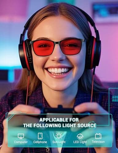 TIJN Sleep Glasses for 99.9% Blue Green Light Blocking Dual AR Coatings Red Lens for Computer Gaming Reduce Eyestrain, TR90, Black - Image 3