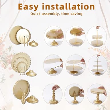 ZUMELER Gold 5Pcs Cake Stands Set Metal Round Cupcake Holder Cookies Dessert Display Plate Serving Tower Tray Platter with Handl for Baby Shower Wedding Birthday Party Celebration - Image 7