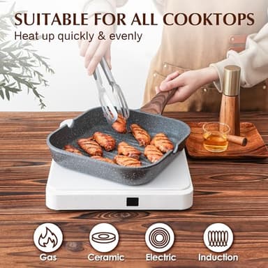 SENSARTE Nonstick Grill Pan for Stove Tops, Versatile Griddle Pan with Pour Spouts, Square Grill Pan for Big Cooking Surface, Durable Grill Skillet for Indoor & Outdoor Grilling. PFOA Free, 11 Inch - Image 6