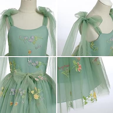 Fairy Dress Toddler, Party Dress for Baby Girl Boho Lace Hippie Flower Puffy Wedding Birthday Dance Evening Gown for Kids Baptism Photography Summer Halter Floral Clothes Sage Green 3-4T - Image 7