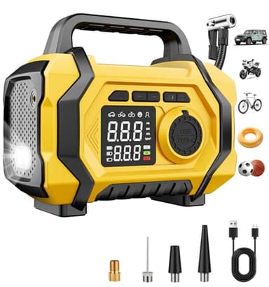 Tire Inflator Portable Air Compressor, 6X Fast 150PSI Air Pump for Car Tires, Cordless Car Motorcycle Balls Bike Pump, Tire Inflator Pressure Gauge, 12V Auto Shut-off Tire Pump, LED Display&Light - Image 9