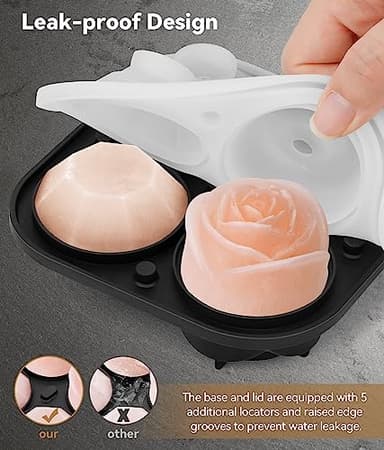 Ice Cube Tray with Lid, Silicone Ice Molds with Round, Square, Diamond, Rose, Large Ice Cube Mold for Whiskey, Bourbon, Cocktails, Easy Release BPA Free, Set of 2 - Image 5
