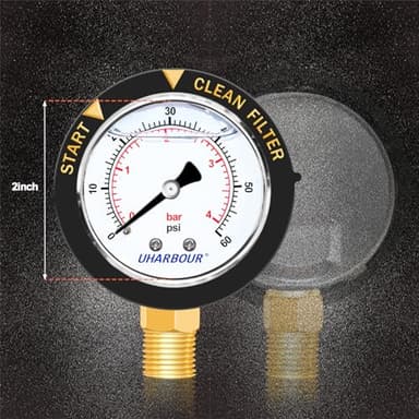 Uharbour Pool Fliter Pressure Gauge Water Proof 60psi 1/4" NPT Bottom Mount, Pool Pressure Gauge Glycerin Filled, Replacement for Swimming Pool, Spa and Aquarium Valve Filter - Image 5