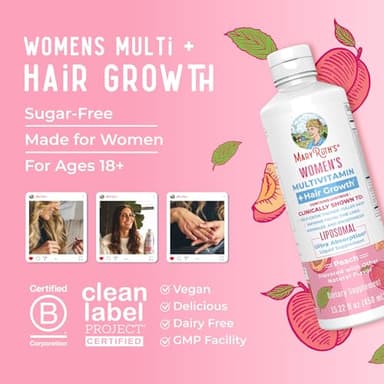 MaryRuth Organics Women's Multivitamin+Lustriva Hair Growth Liposomal | Biotin 10000mcg | Clinically Tested for Thicker Hair, Wrinkles, Fine Lines, Skin Care with Ashwagandha&Maca Root | 15.22 Fl Oz - Image 8