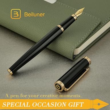 BEILUNER Black Fountain Pen,Stunning Luxury Pens with 24K Gold Accents, Gorgeous 24K Gilded Nib(Medium), Trustworthy Pen Gift for Men&Women -Ink Converter-Elegant, Reliable,Nice Pen for Writing - Image 7