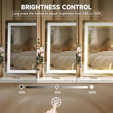 Hasipu Vanity Mirror with Lights, 15.7" x 11.8" LED Makeup Mirror, 3 Color Modes Touch Control and Brightness Adjustment Lighting Mirror, 10X Magnifying Glass, 360° Rotation - Image 5