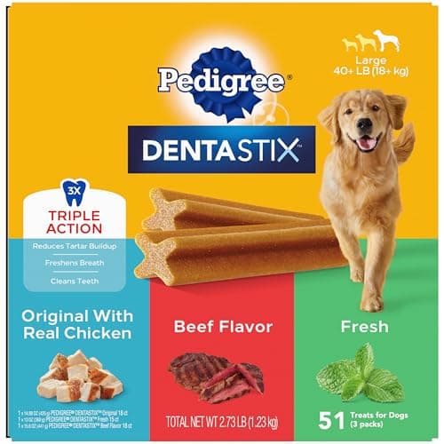 Pedigree Dentastix Large Breed Dog Treats, Original, Beef & Fresh Flavor, 2.73 lb. Variety Pack (51 Treats) - Image 1