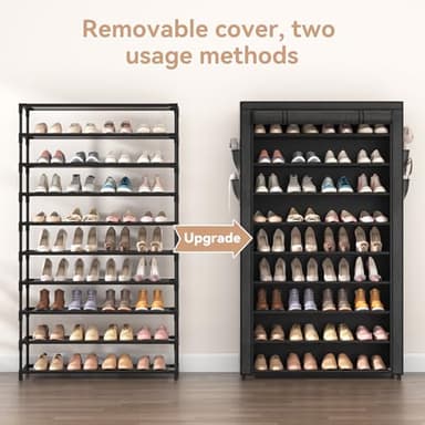 LANTEFUL Shoe Rack with Covers - 10 Tiers Tall Shoe Rack Organizer Large Capacity Shoe Shelf Storage 40 Pairs Space Saving Vertical Shoe Storage Organizer for Closet, Entryway, Dorm, Bedroom - Image 5