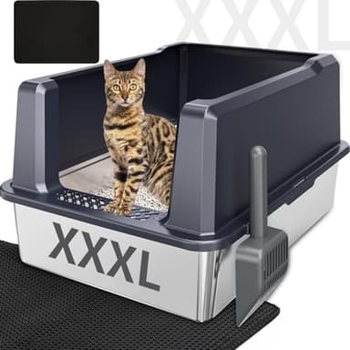 XXXL Extra Large Stainless Steel Litter Box, 28" L x 20" W x 14" H Super Large Stainless Steel Litter Box, Suitable for Large Cats and Multiple Cats, Non-Sticky, Anti-Leakage, Easy to Clean - Image 1