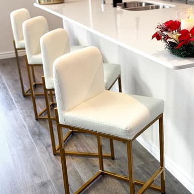 ALPHA HOME 24” Bar Stools Set of 4 Counter Height Bar Stool Pu Leather Kitchen Modern Bar Stools with Backrest Upholstered Footrest Sturdy Chromed Metal Steel Frame, Off-White - Image 6