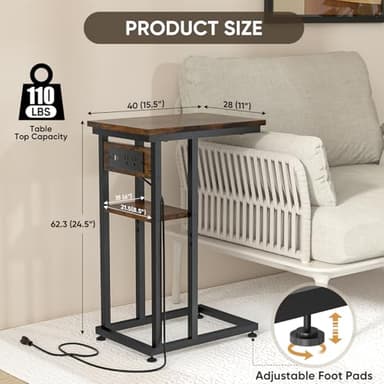BALEINE Side Table with Charging Station, C-Shape End Table with Dual USB-C Ports and Outlets, Couch Table, Bedside Table for Small Spaces, Living Room, Bedroom (Marble White) - Image 2