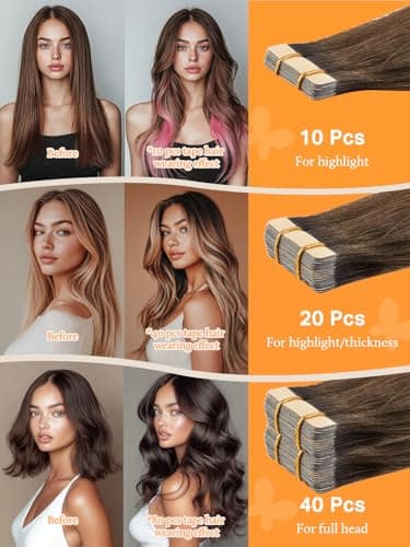 DOORES Tape in Human Hair Extensions, Balayage Dark Brown to Chestnut Brown100g 40pcs 22 Inch, Hair Extensions Tape in Straight Skin Weft Remy Hair Extensions - Image 6