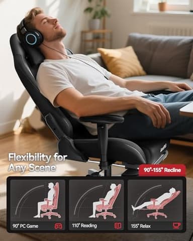 AutoFull C3 Gaming Chair, Racing Style Gaming Chair with Ergonomic Lumbar Support,Adjustable High Back PU Leather PC Chair with Footrest,Black - Image 8