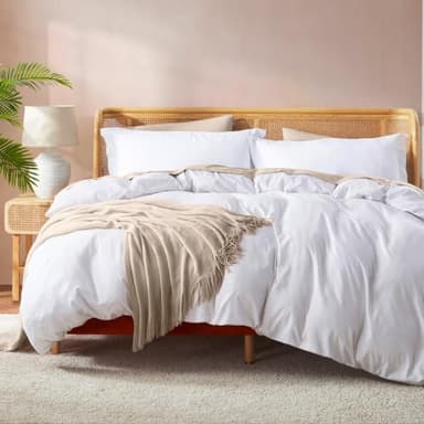 Nestl White Duvet Cover Queen Size - Soft Double Brushed Queen Duvet Cover Set, 3 Piece, with Button Closure, 1 Duvet Cover 90x90 inches and 2 Pillow Shams - Image 1