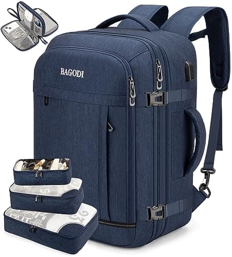 BAGODI Carry On Backpack for Men Women,42L Flight Approved Travel Backpack with 4 Packing cubes,Expandable Water-resistant 17Inch Laptop Backpack,Casual Daypack Businless Weekend Hiking - Image 1