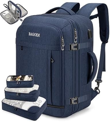 BAGODI Carry On Backpack for Men Women,42L Flight Approved Travel Backpack with 4 Packing cubes,Expandable Water-resistant 17Inch Laptop Backpack,Casual Daypack Businless Weekend Hiking - Image 1