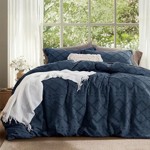 Bedsure Boho Duvet Cover Full Size - Navy Breathable & Soft Boho Bedding, Machine Washable Comforter Cover for All Seasons, Includes 1 Duvet Cover 80"x90" with 2 Pillow Shams & Zipper Closure - Image 1