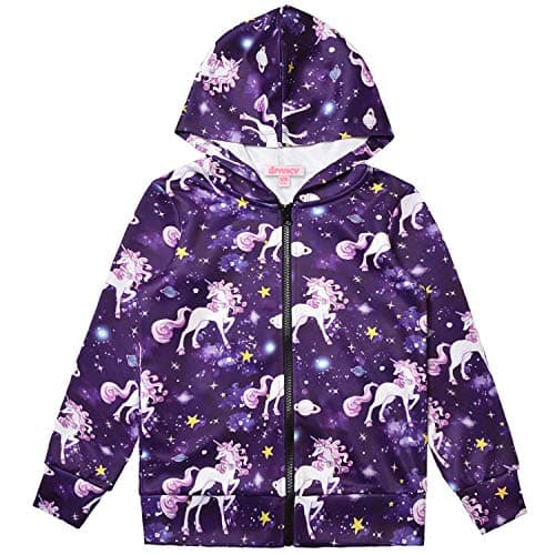 Hoodie for Girls Unicorn Zip Up Jackets Sweatshirt Navy Blue Tops Outfit 10 11 - Image 1