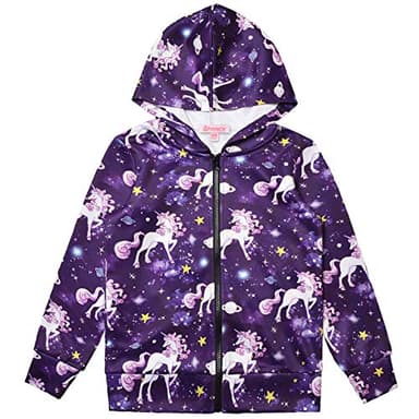 Hoodie for Girls Unicorn Zip Up Jackets Sweatshirt Navy Blue Tops Outfit 10 11 - Image 1