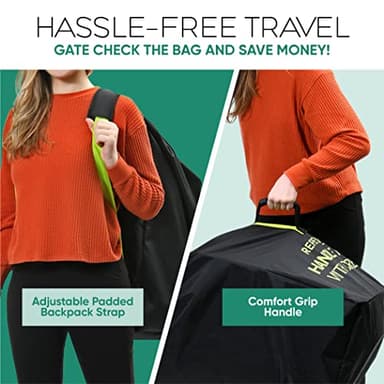 reperkid Car Seat Travel Bag for Airplane, Black and Green, 33" H x 18" W x 18" D, Fits Most Convertible, Booster and Infant Car Seats – Premium Waterproof Cover, Adjustable Shoulder Strap - Image 5