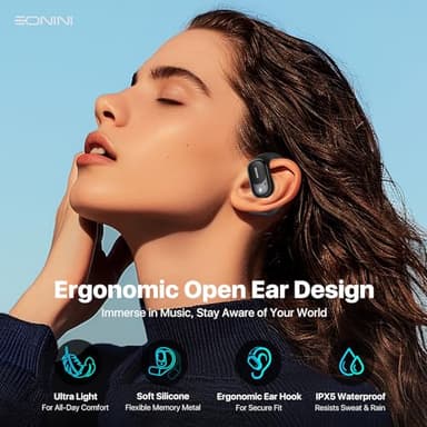 Eonini Open Ear Headphones Wireless Bluetooth Earbuds with Smart Power Display, 40H Playtime, Clear Calls, Secure Fit, IPX5 Waterproof Sports Earbuds for Workout, Running - Image 3