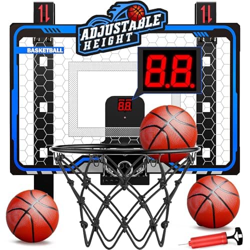 HopeRock Indoor Basketball Hoop Toys for Kids, Adjustable Height Basketball Hoop Over The Door, Mini Hoops with Scoreboard, Basketball Toys Christmas Birthday Gifts for Boys Age 4 5 6 7 8 9 10 11 12+ - Image 1