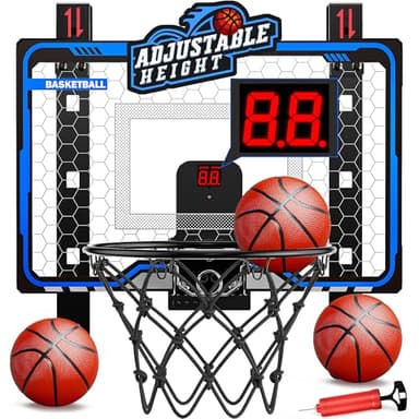 HopeRock Indoor Basketball Hoop Toys for Kids, Adjustable Height Basketball Hoop Over The Door, Mini Hoops with Scoreboard, Basketball Toys Christmas Birthday Gifts for Boys Age 4 5 6 7 8 9 10 11 12+ - Image 1