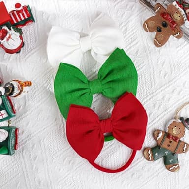 YanJie HAIRBAND for Baby Girls - Christmas Handmade Hair Bows Hairbands Hair Accessories - One Size - 3 Pieces - Nylon - Polyester - Soft Elastic - Red - For Newborn Infant Toddlers Kids - Image 8