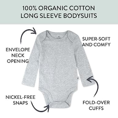 HonestBaby 10-Pack Long Sleeve Bodysuits One-piece 100% Organic Cotton for Infant Baby Boys, Girls, Unisex , Rainbow Blues, 24 Months - Image 3