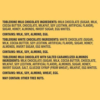 TOBLERONE Assorted Chocolate Bars Variety Pack (Milk, White, & Salted Caramelized Almonds), Bulk Chocolate, 1 Gift Box (9 Bars) - Image 3