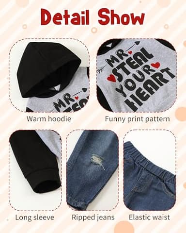 NZRVAWS Toddler Baby Boy Clothes Infant Hoodie Grey Letter Print Sweatshirt Denim Ripped Jeans Pants Outfit Set Kids Sweatsuit Fall Winter 12 18 Months - Image 5