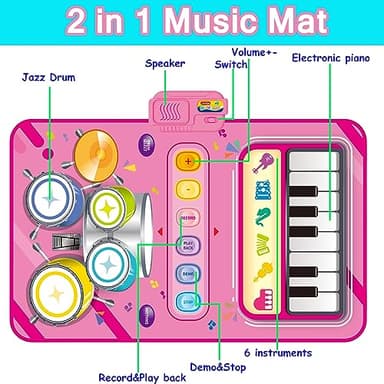 Toys for 1 Year Old Girl Gifts,2 in 1 Piano Mat Montessori Toys for 1 2 Year Old Girl,Educational Musical Toy First Birthday Gifts for 1 2 3 Year Old Girls,Christmas Stocking Stuffers for Toddler Girl - Image 5