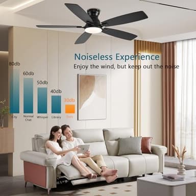 JSAITEE Ceiling Fans with Lights, 52 Inch Low Profile Ceiling Fan with Light and Remote Control, Flush Mount, DC Reversible Motor, Noiseless, Black 6 Speeds Ceiling Fan for Bedroom - Image 5