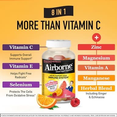 Airborne 750mg Vitamin C Gummies for Adults, Immune Support Gummies with Powerful Antioxidants VIT C & E, Caffeine Free - 2x63ct Bottle (42 Servings), Assorted Fruit Flavor - Image 3