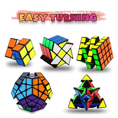 Speed Cube Set, Puzzle Cube, Magic Cube 2x2 4x4 Pyraminx Pyramid Megaminx Fenghuolun Puzzle Cube Toy Gift for Children Adults, Pack of 5 - Image 2