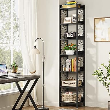 Tribesigns 78.7 Inch Extra Tall Narrow Bookshelf, 7 Tier Skinny Bookcase for Small Spaces, Freestanding Display Shelves, Multifunctional Corner Storage Organizer for Home Office, Black - Image 4