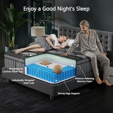 King Size Mattress, 14 Inch King Mattress in a Box, Memory Foam Hybrid Mattresses with Individual Pocket Spring, Pressure Relief, Optimal Edge Support & Motion Isolation, Breathable, CertiPUR-US - Image 2