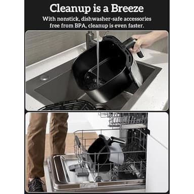 Kitchen Elite Digital Air Fryer Oven, Compact Cooker with 6 Presets and Nonstick Basket for Fast Cooking and Easy Cleanup, 5.28 Quart, Stainless Steel - Image 7